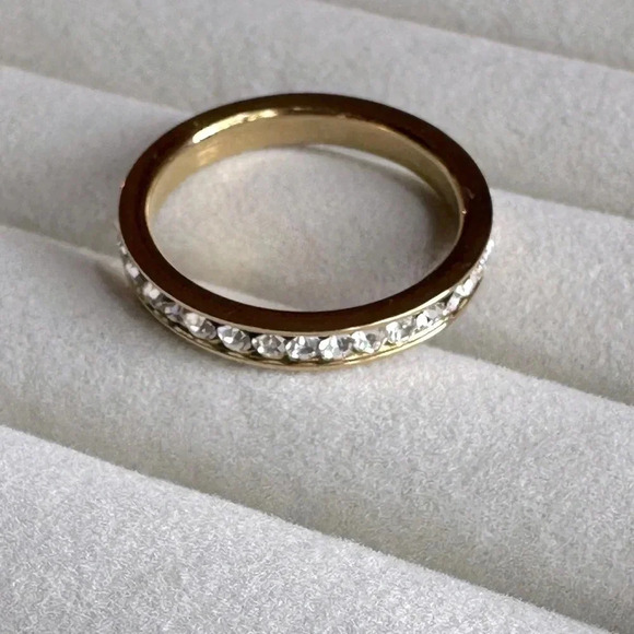 Waterproof CZ 18k Gold Stainless Steel Eternity Band Stack Ring April Birthstone - Picture 4 of 9